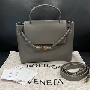 BV* Ciao Ciao Gray Leather Top-Handle Bag with Braided Accent - Size SM